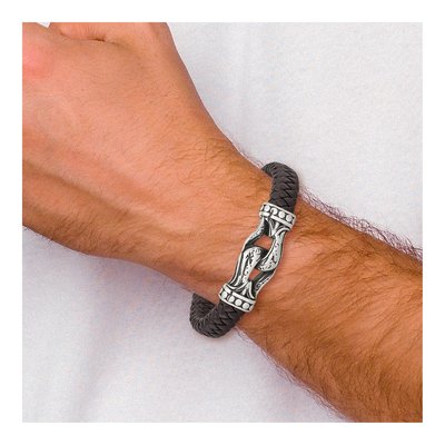 Stainless Steel Braided Faux Leather Bracelet – view 5