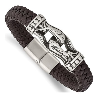 Stainless Steel Braided Faux Leather Bracelet