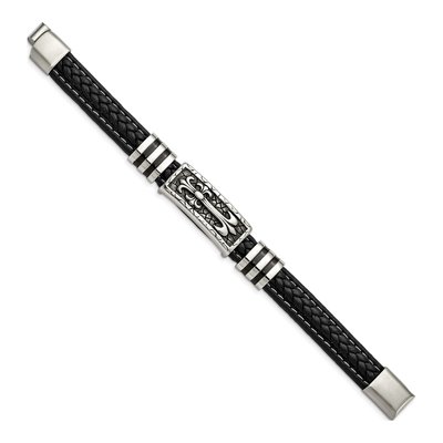 Stainless Steel Cross Leather Bracelet – view 3