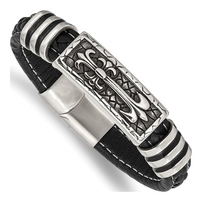 Stainless Steel Cross Leather Bracelet