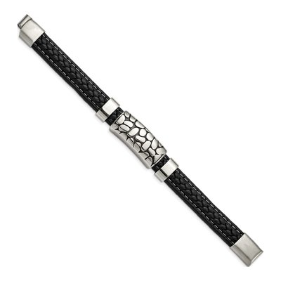 Stainless Steel Black Leather Bracelet – view 2