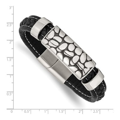 Stainless Steel Black Leather Bracelet – view 3