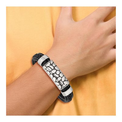 Stainless Steel Black Leather Bracelet – view 4