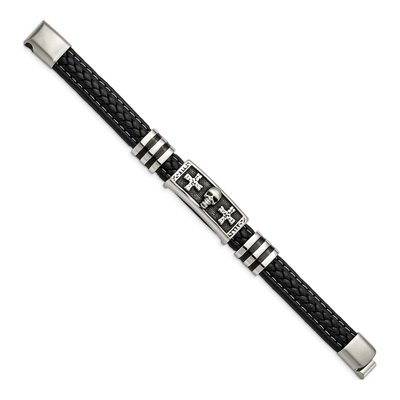 Stainless Steel Skull Braided Leather Bracelet – view 3