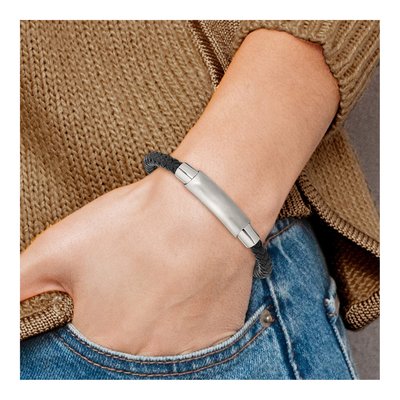 Stainless Steel Black Leather Bracelet – view 5