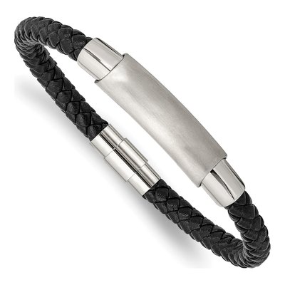 Stainless Steel Black Leather Bracelet