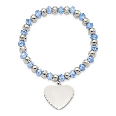Stainless Steel Heart Blue Glass Stretch Bracelet – view 3