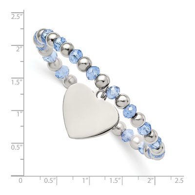 Stainless Steel Heart Blue Glass Stretch Bracelet – view 4