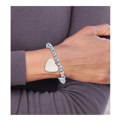 Stainless Steel Heart Blue Glass Stretch Bracelet – view 5