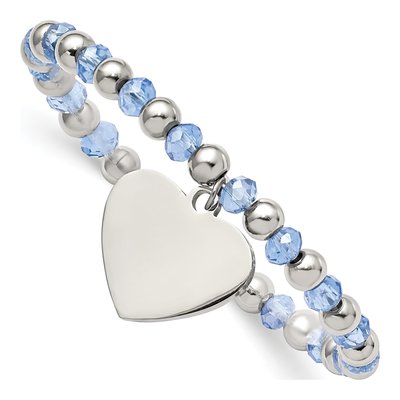Stainless Steel Heart Blue Glass Stretch Bracelet