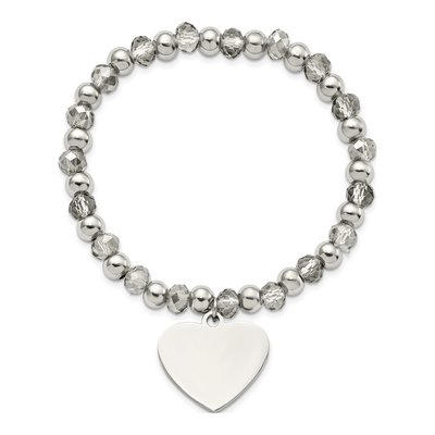 Stainless Steel Grey Glass Heart Bracelet – view 3