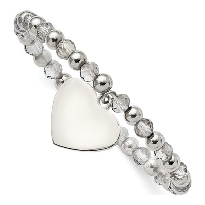 Stainless Steel Grey Glass Heart Bracelet