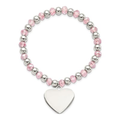 Stainless Steel Pink Glass Heart Bracelet – view 3