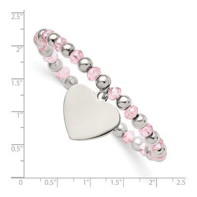 Stainless Steel Pink Glass Heart Bracelet – view 4