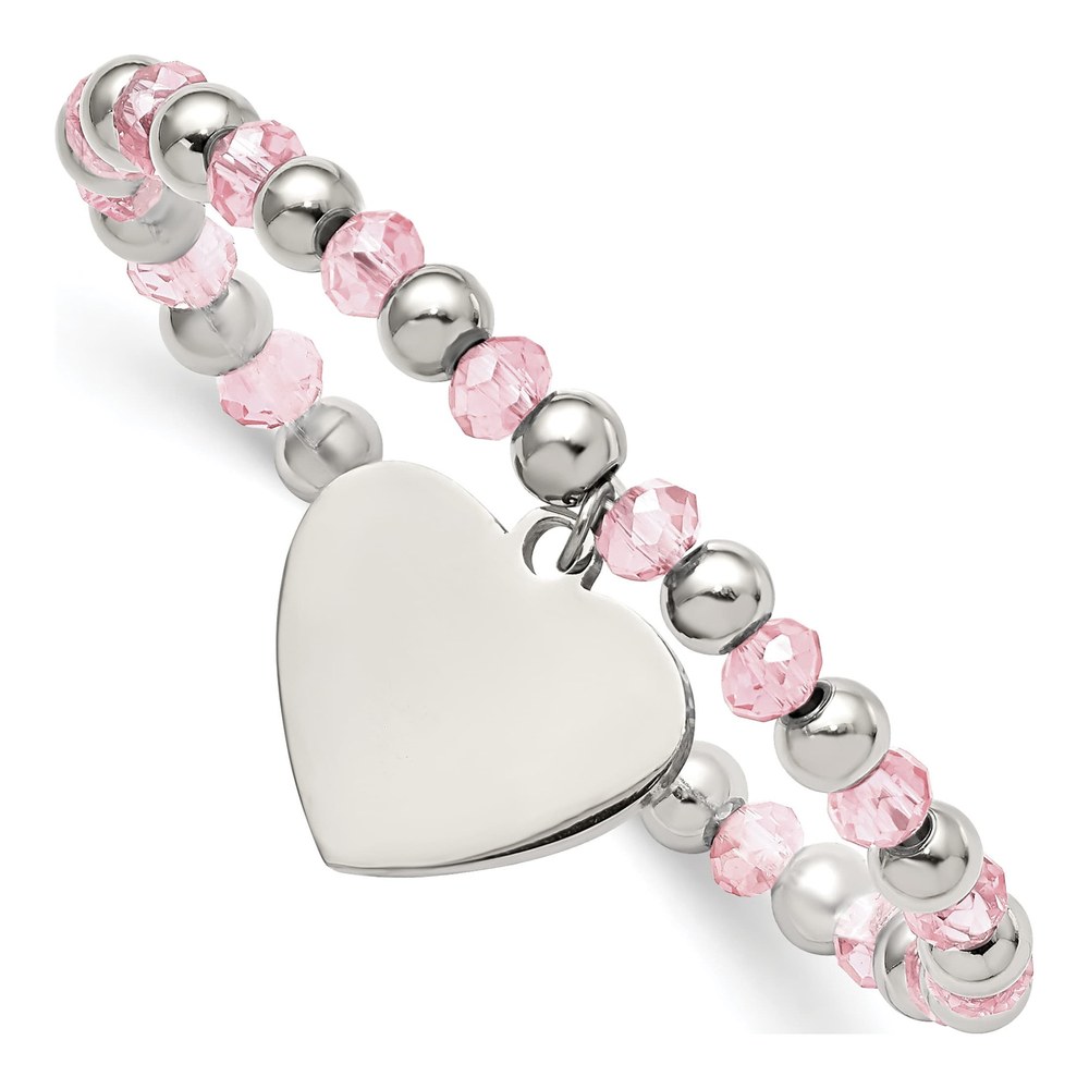 Stainless Steel Pink Glass Heart Bracelet