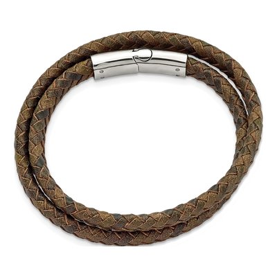 Stainless Steel Brown Leather Wrap Bracelet – view 3