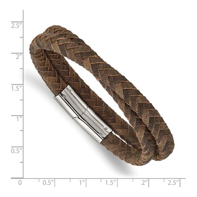 Stainless Steel Brown Leather Wrap Bracelet – view 4