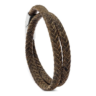 Stainless Steel Brown Leather Wrap Bracelet – view 6