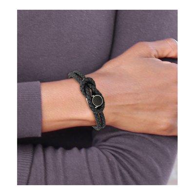 Stainless Steel Black Leather Bracelet – view 5