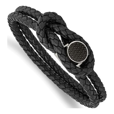 Stainless Steel Black Leather Bracelet