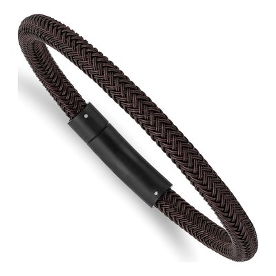 Stainless Steel Black Brown Wire Bangle Bracelet