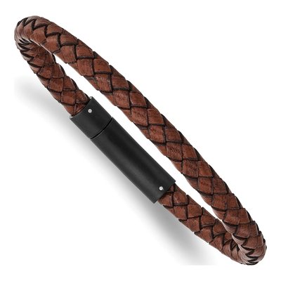 Black Stainless Steel Leather Bracelet