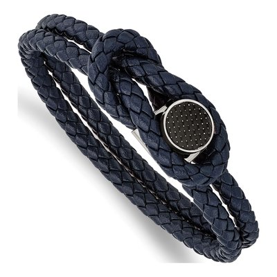 Stainless Steel Navy Leather Bracelet