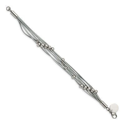 Stainless Steel Grey Leather Beaded Bracelet – view 3