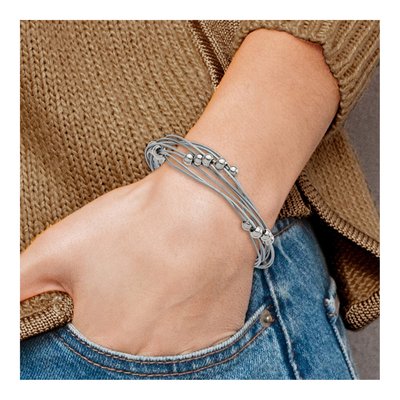 Stainless Steel Grey Leather Beaded Bracelet – view 5