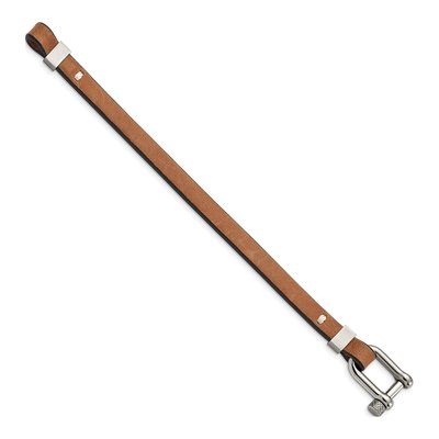 Stainless Steel Black Tan Leather Bracelet – view 2