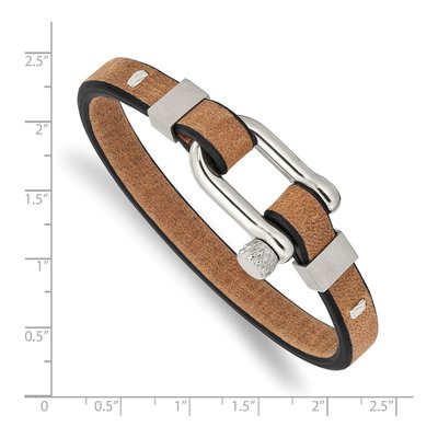 Stainless Steel Black Tan Leather Bracelet – view 3