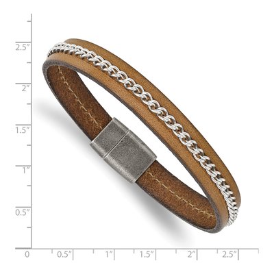 Stainless Steel Brown Leather Bracelet – view 4