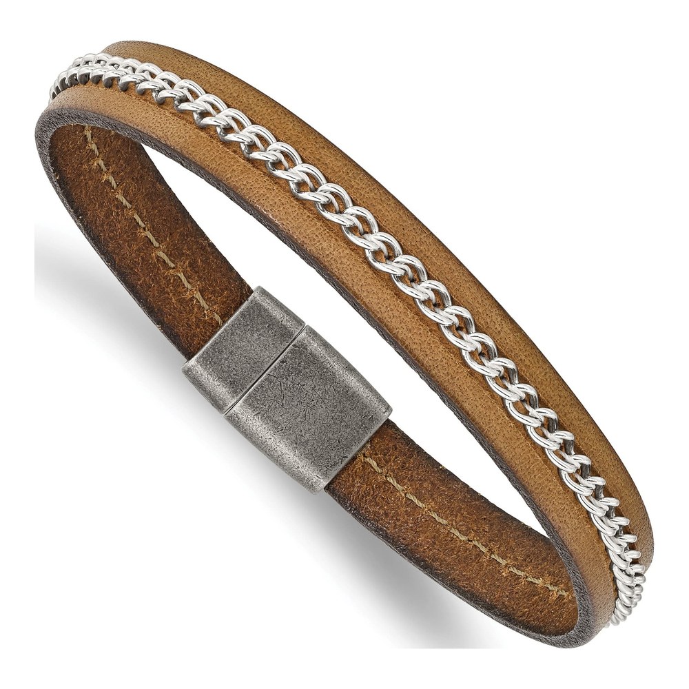 Stainless Steel Brown Leather Bracelet