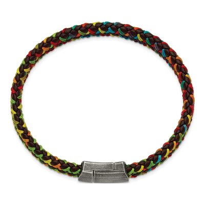 Stainless Steel Braided Brown Leather Bracelet – view 5