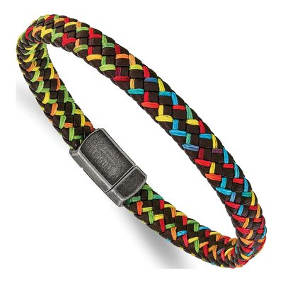 Stainless Steel Braided Brown Leather Bracelet