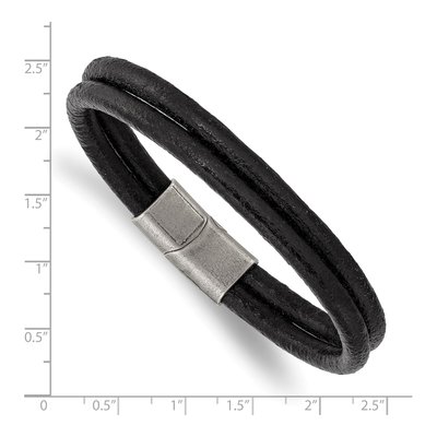 Stainless Steel Black Leather Bracelet – view 4