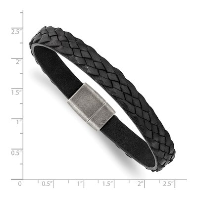 Stainless Steel Black Braided Leather Bracelet – view 4