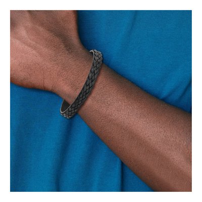 Stainless Steel Black Braided Leather Bracelet – view 5