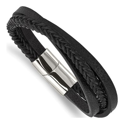 Stainless Steel Multi-Strand Leather Bracelet