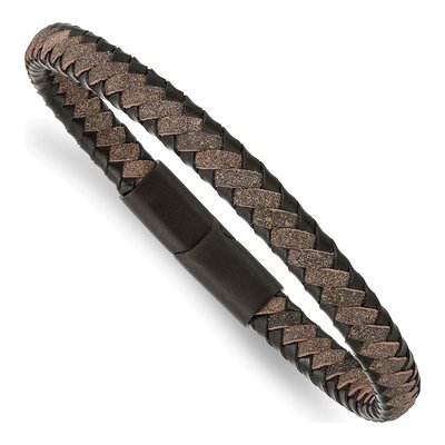 Black Stainless Steel Braided Leather Bracelet