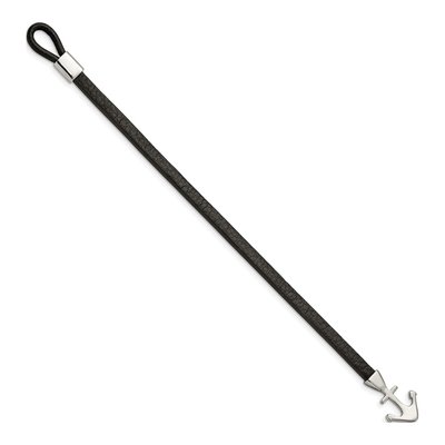 Stainless Steel Anchor Black Leather Bracelet – view 3