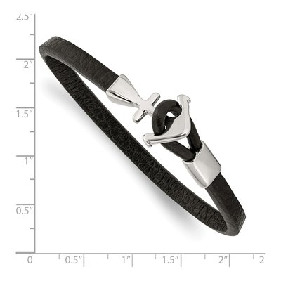 Stainless Steel Anchor Black Leather Bracelet – view 4