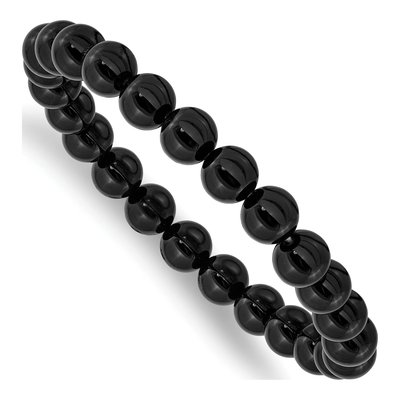 Black Agate Beaded Stretch Bracelet, 8mm