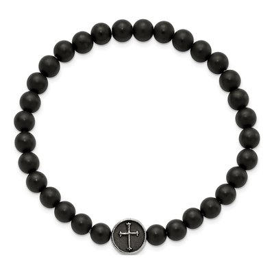 Chisel Steel Black Agate Cross Stretch Bracelet – view 3
