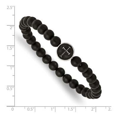 Chisel Steel Black Agate Cross Stretch Bracelet – view 4