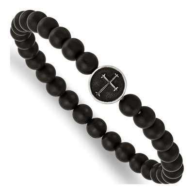 Stainless Steel Agate Cross Stretch Bracelet