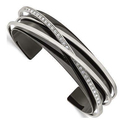 Black Stainless Steel Crystal Cuff Bracelet