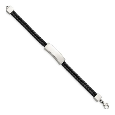 Stainless Steel Black Leather ID Bracelet – view 3