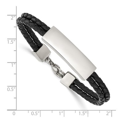 Stainless Steel Black Leather ID Bracelet – view 4