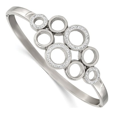 Stainless Steel Crystal Pave Hinged Bangle Bracelet